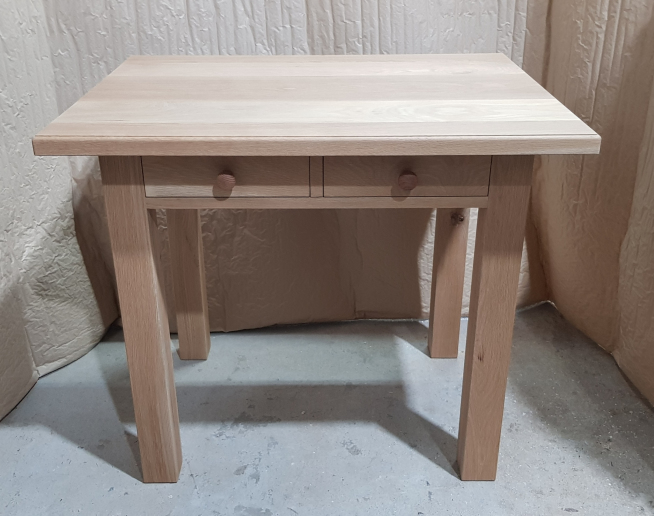 Solid Oak desk with two drawers on soft close runners with 32mm top and 90mm legs 